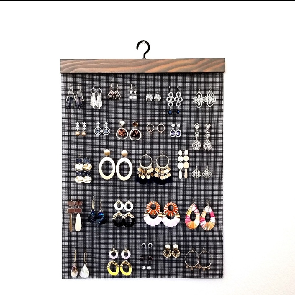 Handmade Wooden Hanging Jewelry Organizer - Black and Brown